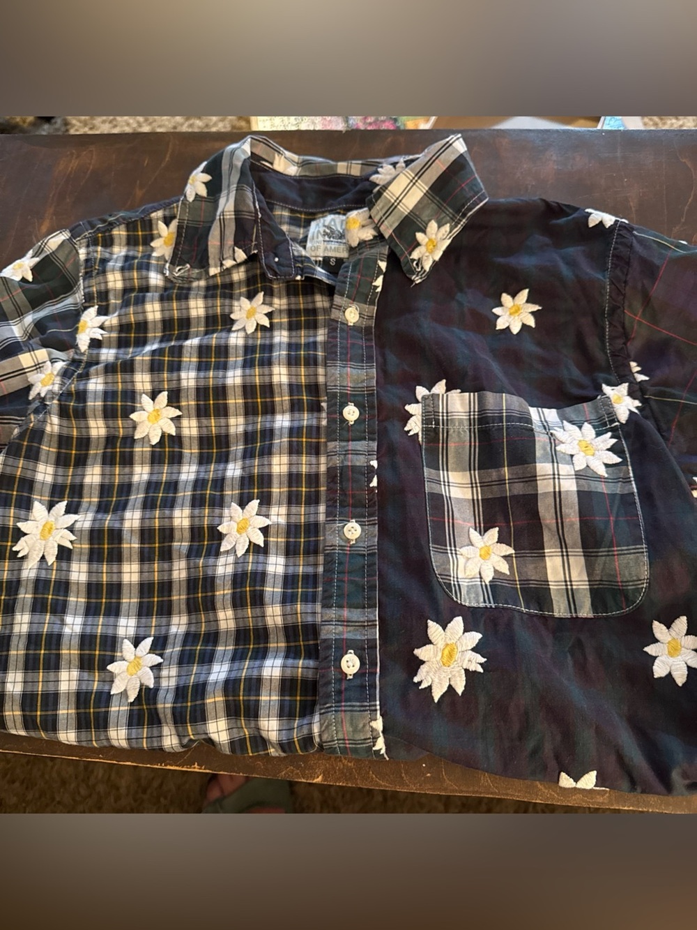 Mark McNairy Button Down embroidered daisy  Floral Short Sleeve Mens Vintage US
